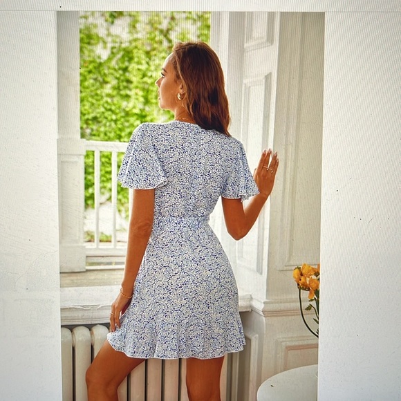 Hermine V-neck Tie Mini Length A-Shape Dress NWT - Picture 2 of 6